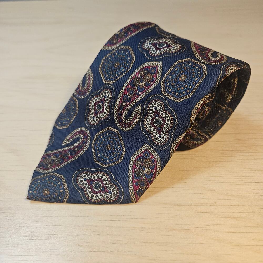 Vintage Architect for AMC Men's Silk Tie Navy Blue Paisley Geometric Medallion